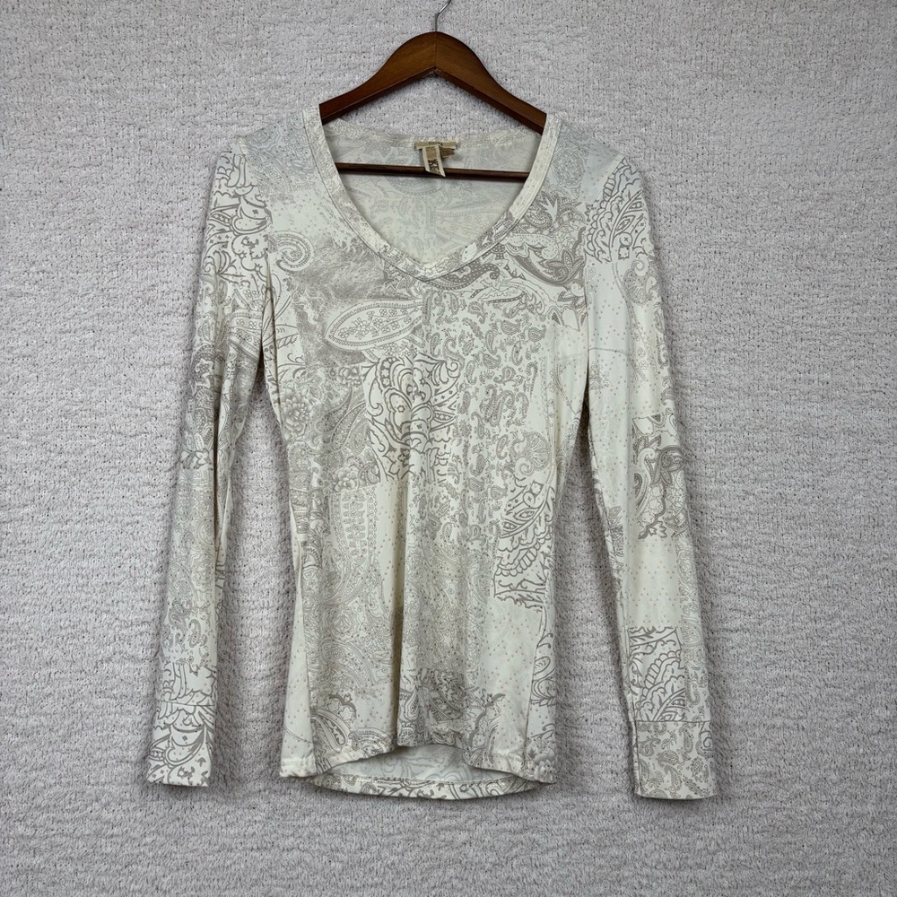 BKE Top Womens Small Bone Fitted Long Sleeve Paisley Fairy‎ Goth Y2K Stretch